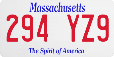 MA license plate 294YZ9