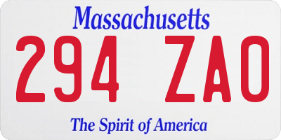 MA license plate 294ZA0