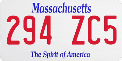 MA license plate 294ZC5
