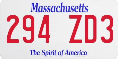MA license plate 294ZD3