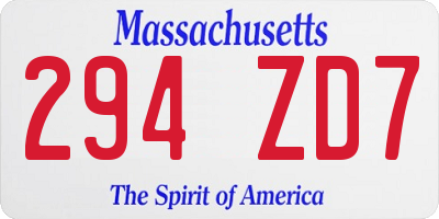 MA license plate 294ZD7