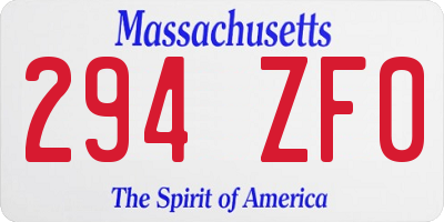 MA license plate 294ZF0