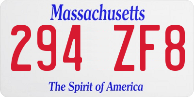MA license plate 294ZF8
