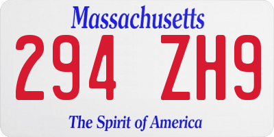 MA license plate 294ZH9