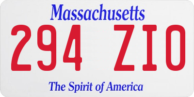 MA license plate 294ZI0