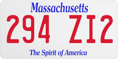 MA license plate 294ZI2