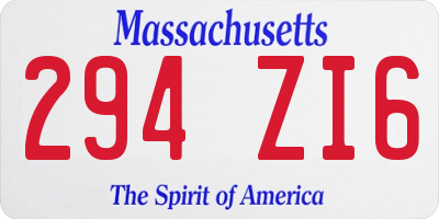 MA license plate 294ZI6