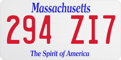 MA license plate 294ZI7