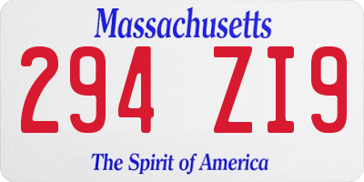 MA license plate 294ZI9