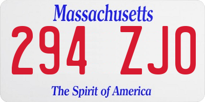 MA license plate 294ZJ0