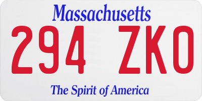 MA license plate 294ZK0