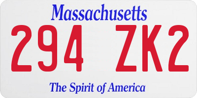MA license plate 294ZK2