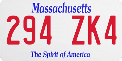 MA license plate 294ZK4