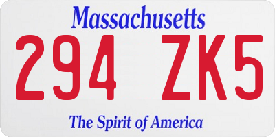 MA license plate 294ZK5