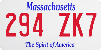 MA license plate 294ZK7