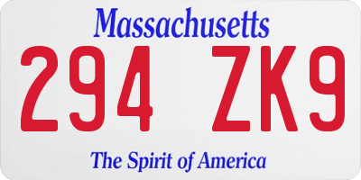 MA license plate 294ZK9