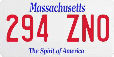 MA license plate 294ZN0