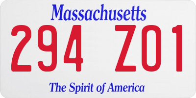 MA license plate 294ZO1