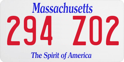 MA license plate 294ZO2