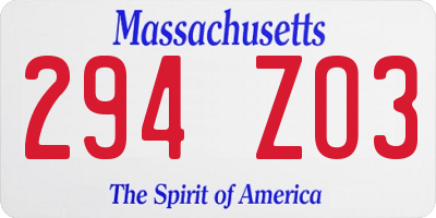 MA license plate 294ZO3