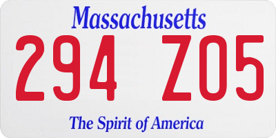 MA license plate 294ZO5