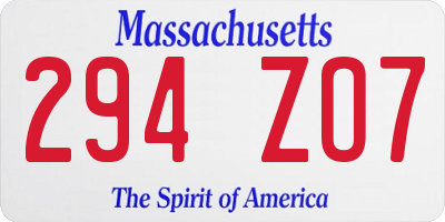 MA license plate 294ZO7
