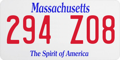 MA license plate 294ZO8