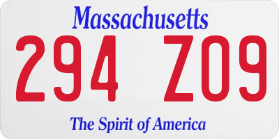 MA license plate 294ZO9