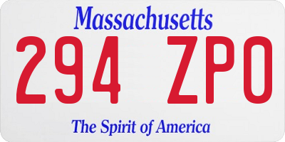 MA license plate 294ZP0