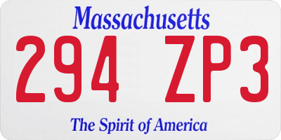 MA license plate 294ZP3