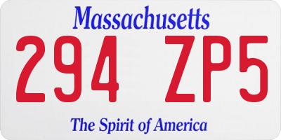 MA license plate 294ZP5