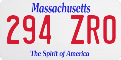 MA license plate 294ZR0