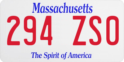 MA license plate 294ZS0