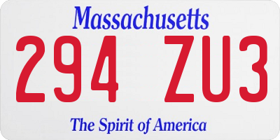 MA license plate 294ZU3