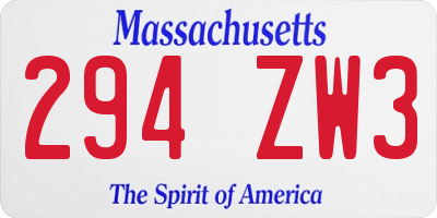 MA license plate 294ZW3