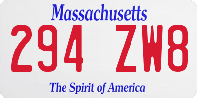 MA license plate 294ZW8