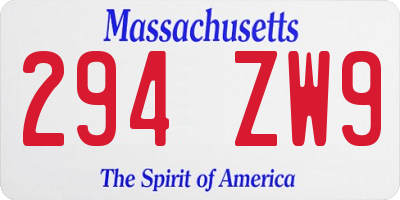 MA license plate 294ZW9