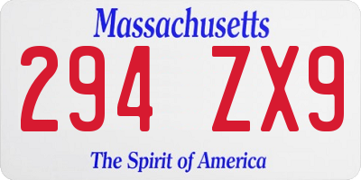 MA license plate 294ZX9