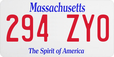 MA license plate 294ZY0