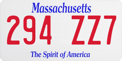 MA license plate 294ZZ7