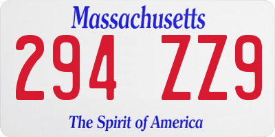 MA license plate 294ZZ9