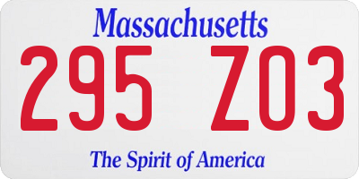 MA license plate 295ZO3