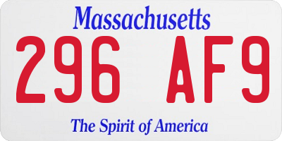 MA license plate 296AF9