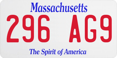 MA license plate 296AG9