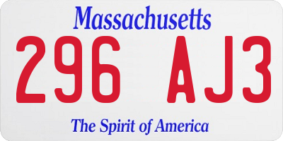 MA license plate 296AJ3