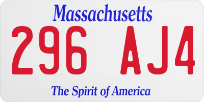MA license plate 296AJ4