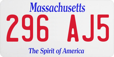 MA license plate 296AJ5