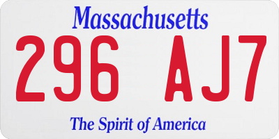 MA license plate 296AJ7