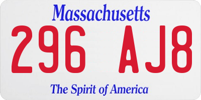 MA license plate 296AJ8