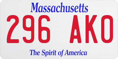 MA license plate 296AK0